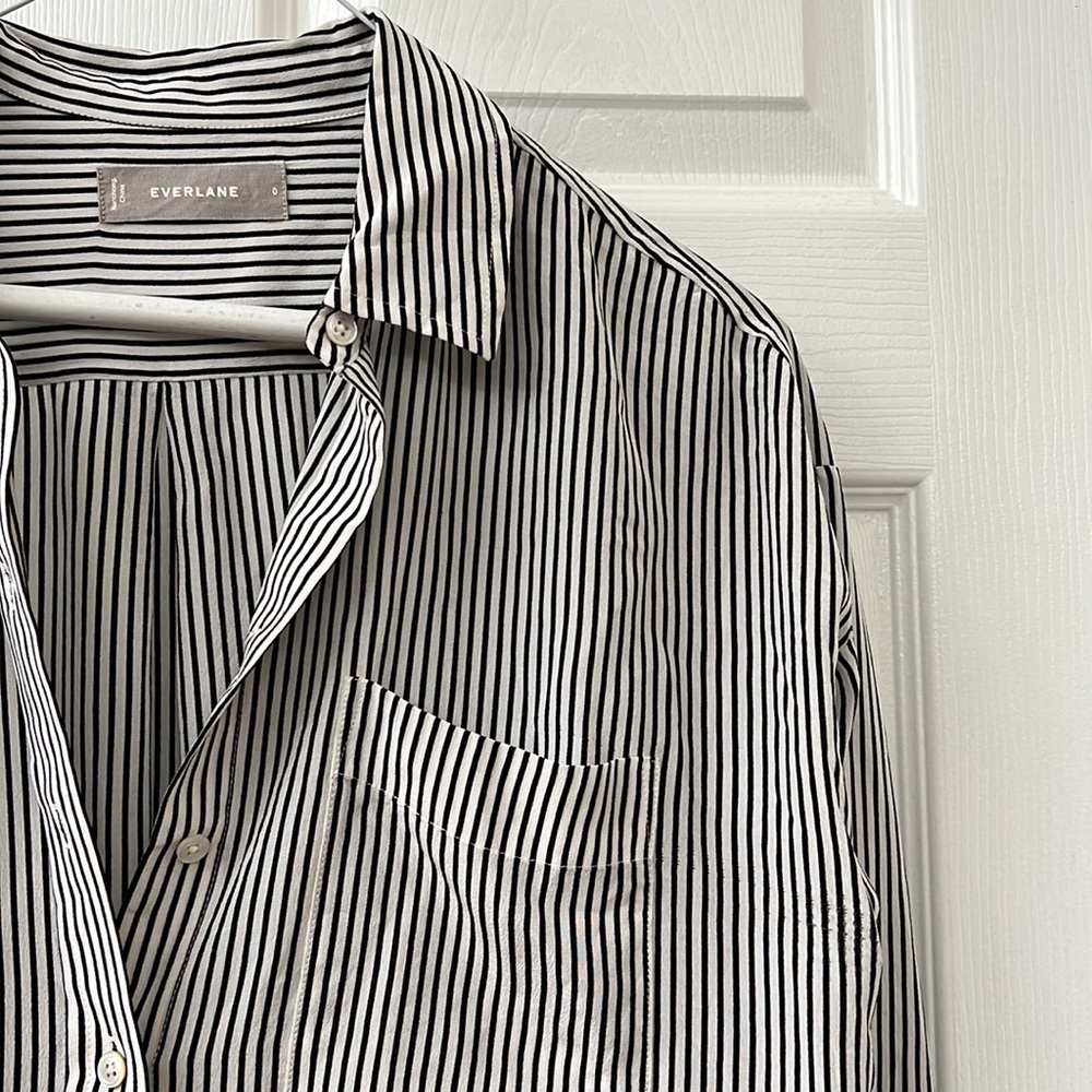 Everlane Silk Black and White Stripe Top Sz 0